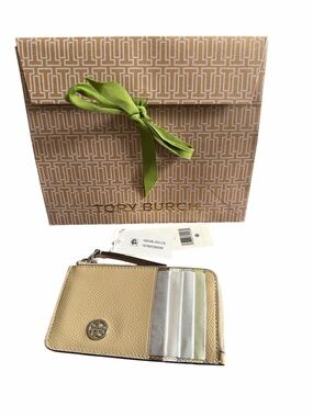 Tory Burch Robinson Pebbled Leather Zip Card Case - NWT & Gift Bag